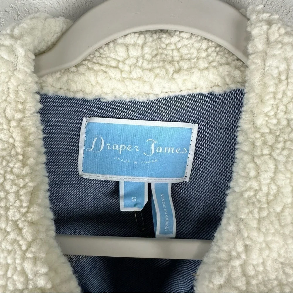 Draper James Denim Button Front Shearling Collar Jean Jacket Size Small